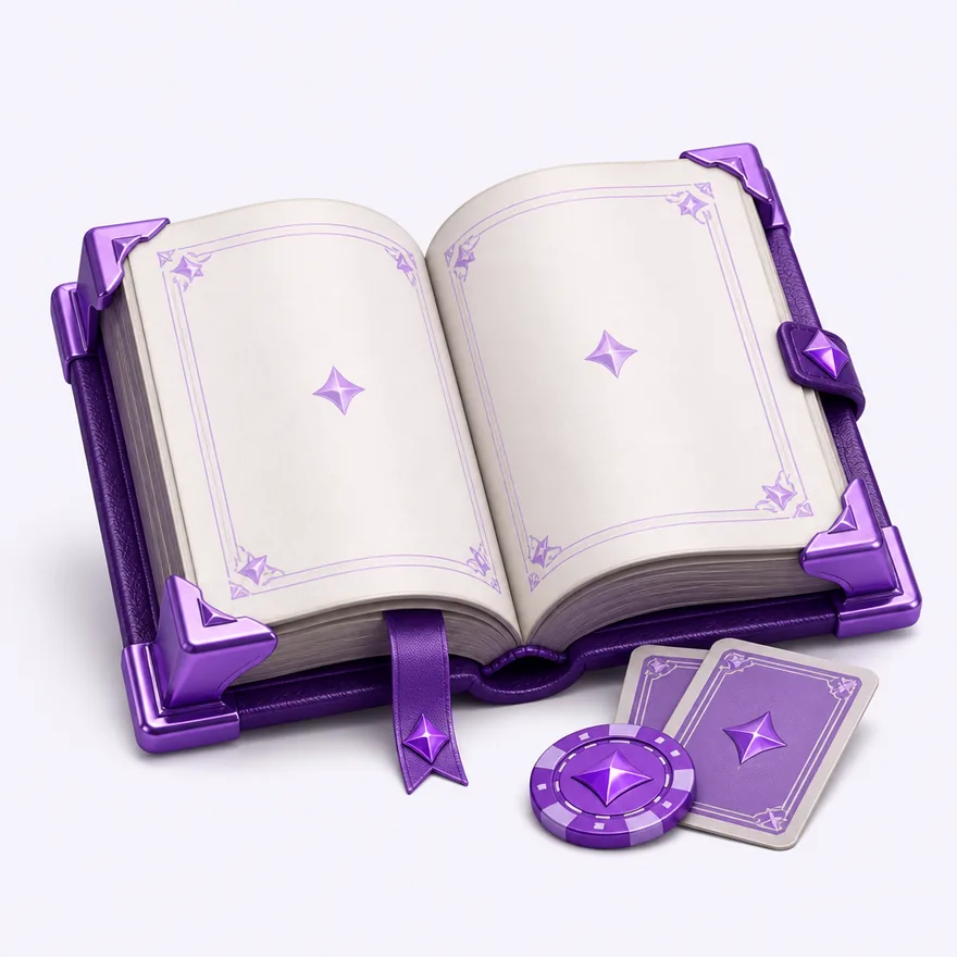 Open rulebook with cards — Pink